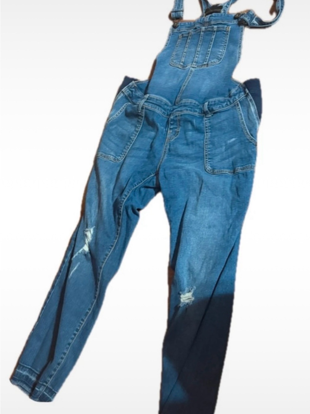Indigo Blue Distressed Denim Overalls - Medium Blue